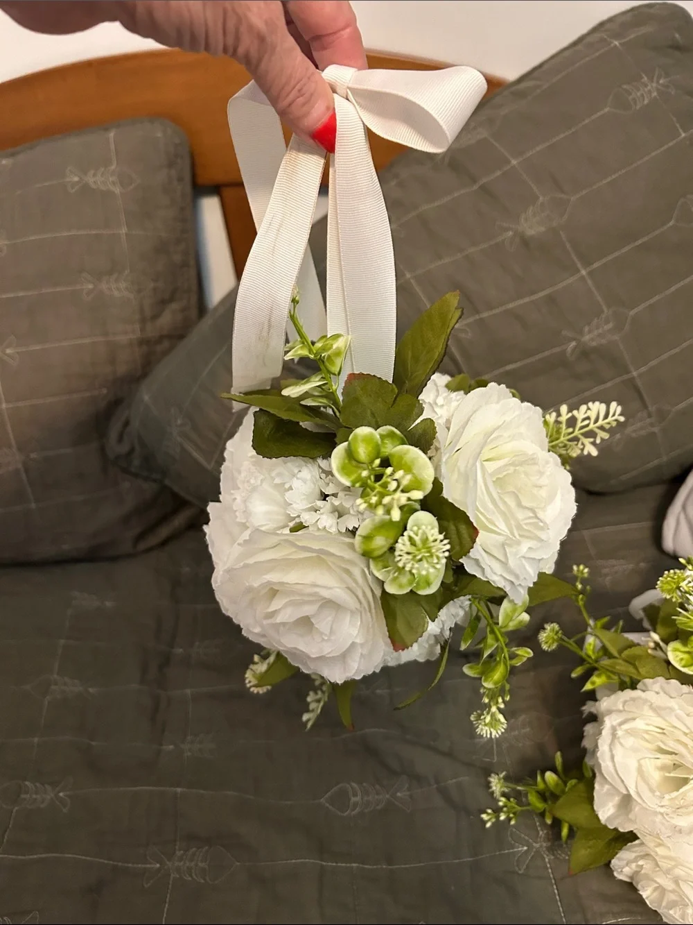 White Artificial Ranunculus Bouquet Set with Greenery - Home Accents
